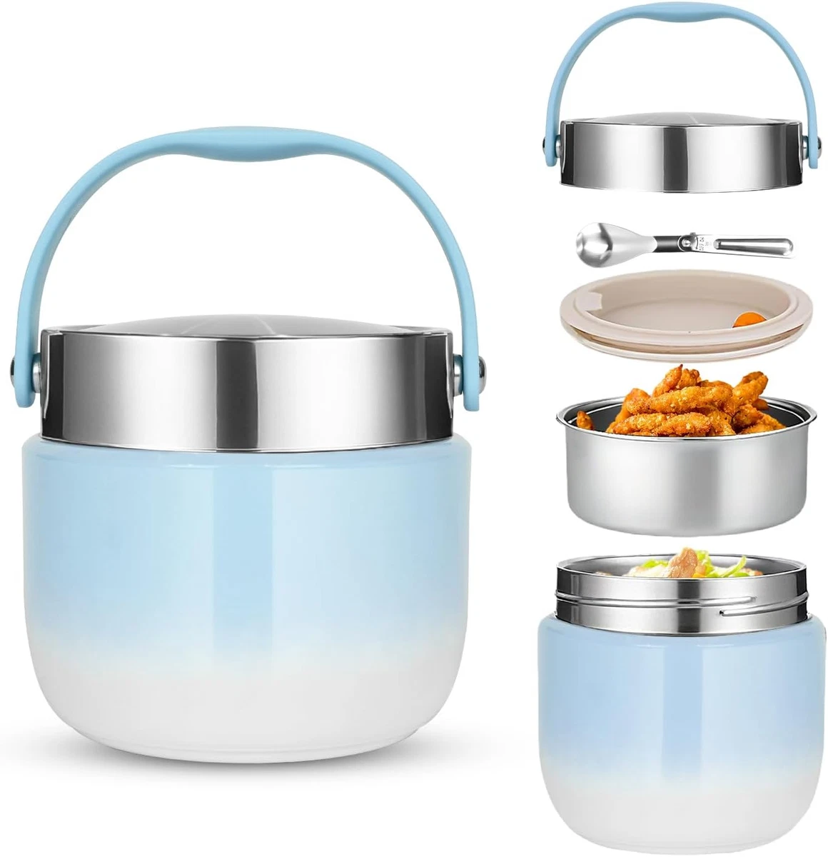 Contenitore Termico 1500 Ml In Acciaio Inox | Porta Pranzo Con Cucchiaio E Scomparti Anti-perdite