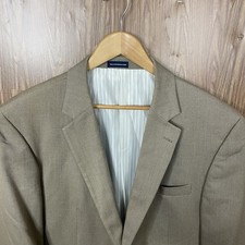 Stafford Blazer Jacket Mens 46R Beige Brown Solid Polyester Rayon Two Buttons
