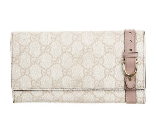 Gucci GG Supreme Trifold Wallet Beige Pink Leather Trim - Adhesive Residue