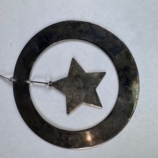 Christmas Holiday Tree Ornament Silver Metal Star Circle
