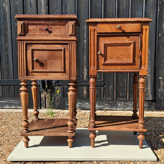 Red marble top vintage antique bedside cabinet tables mismatched pair