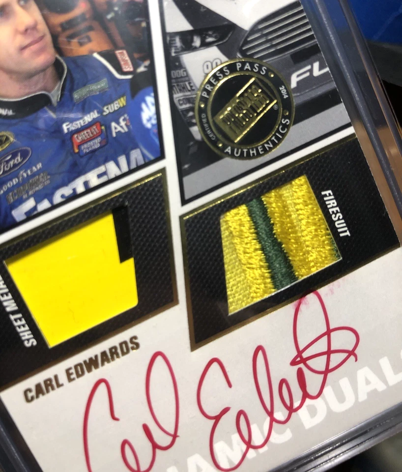 Carl Edwards 2014 Press Pass Racing Dynamic Duals Relic Autograph #5/25 - Image 2 of 3