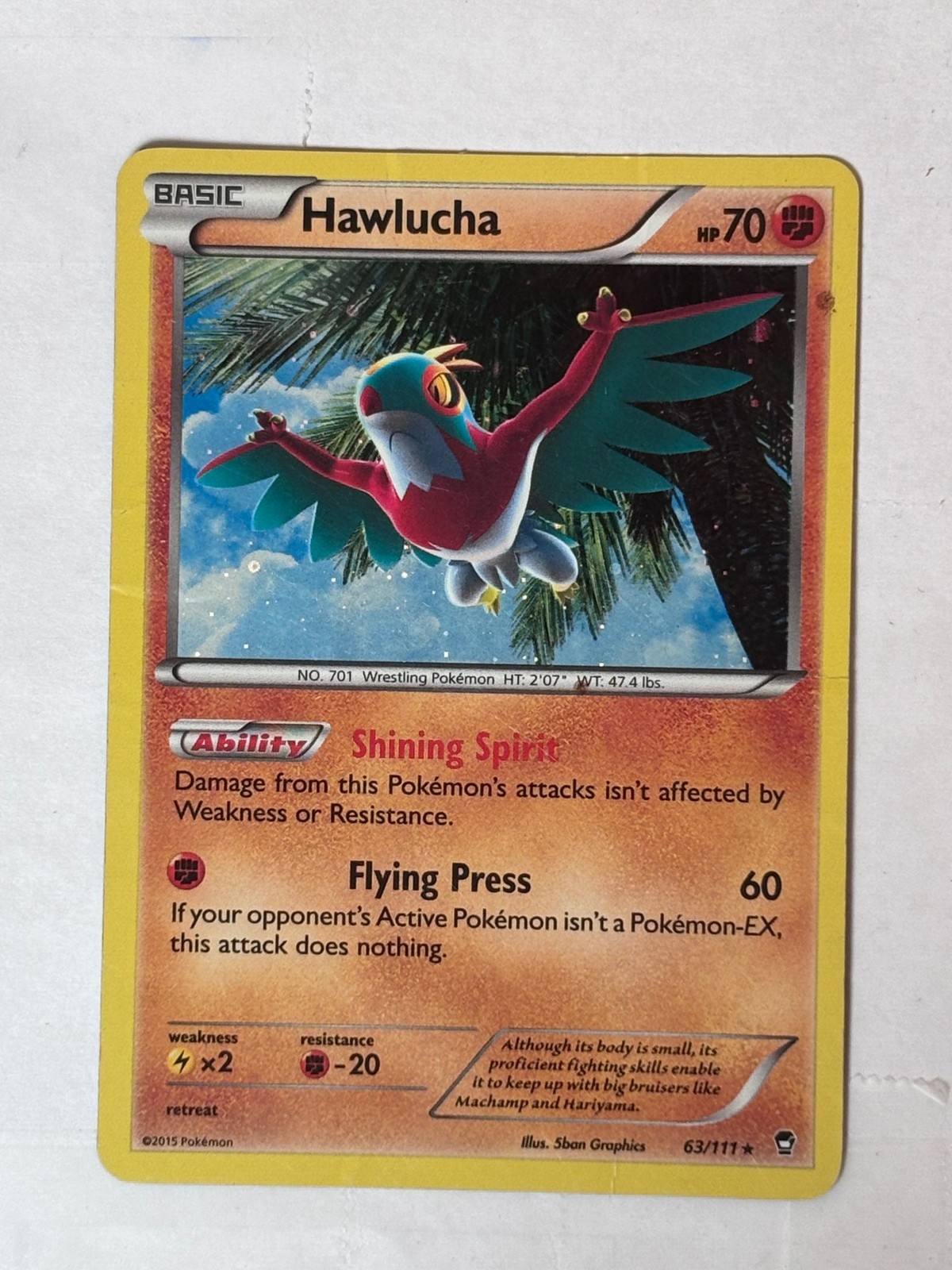 Hawlucha 63/111 Holo Rare XY - Furious Fists Pokemon Holo Heavily Played
