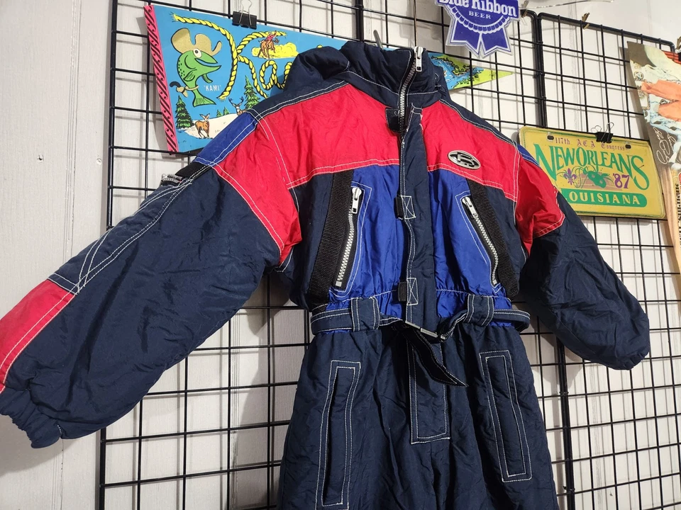 SEARS One Piece Vintage Snowsuit Youth Kids Size 6 As Is Rare Blue Red 1990s - Image 2 of 4