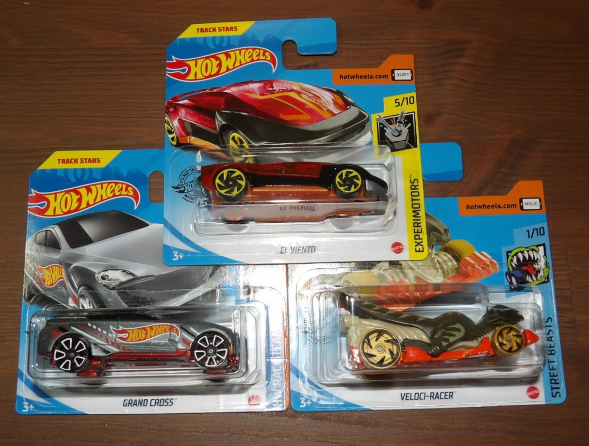 3X - 2020 Hot Wheels Short Cards - El Viento, Grand Cross, Veloci-Racer