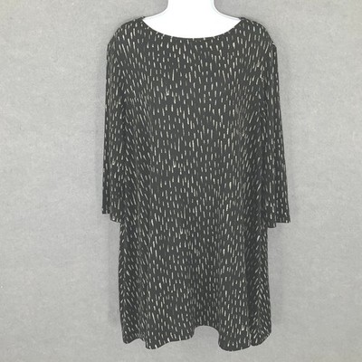 Clara Sun Woo Tunic Top Womens L Black White Print 3/4 Sleeve Made in USA