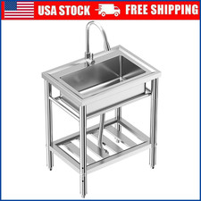 28"x20''x34'' Stainless Steel Utility Sink Freestanding Single Bowl w/ Faucet
