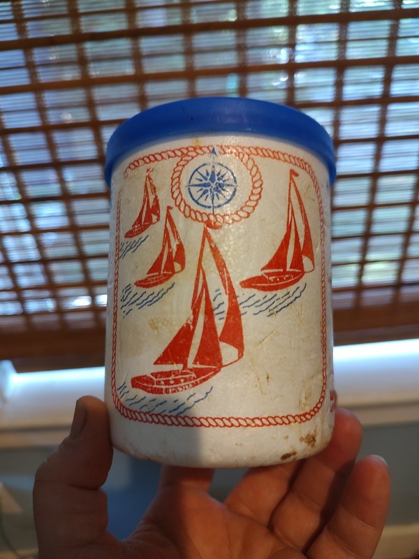 VINTAGE STYROFOAM NAUTICAL THEME BEER COOZIES YACHT PARTY BOAT SAILBOATS WHITE