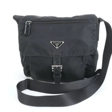 PRADA Tessuto Nylon Triangle Logo Leather Shoulder Bag Messenger Black Men s