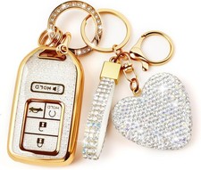 Key Fob Cover with Diamond Bling Keychain for Women, Car Key Hold Style: White