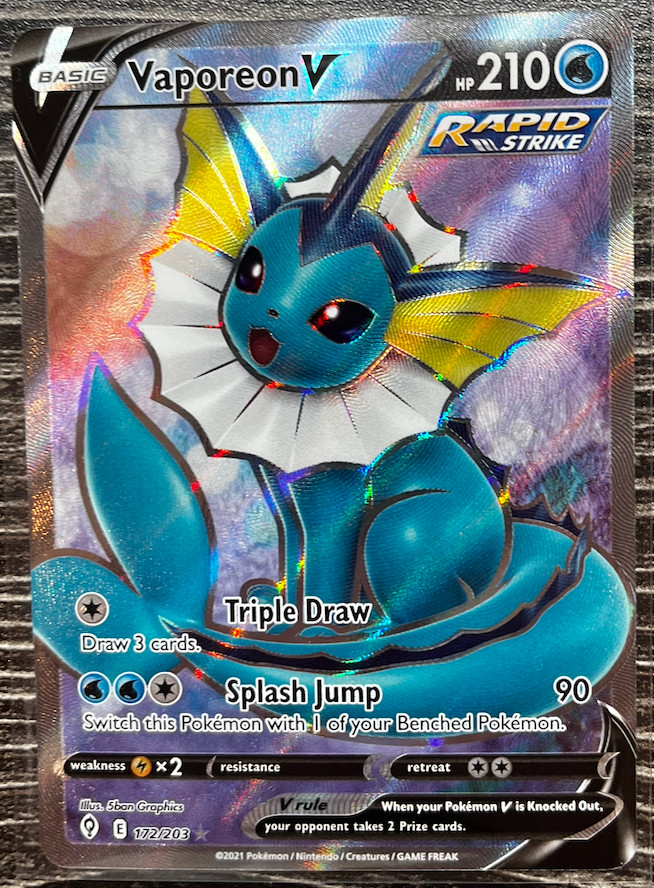 Vaporeon V (Full Art) 172/203 SWSH07: Evolving Skies Holo - Very Clean