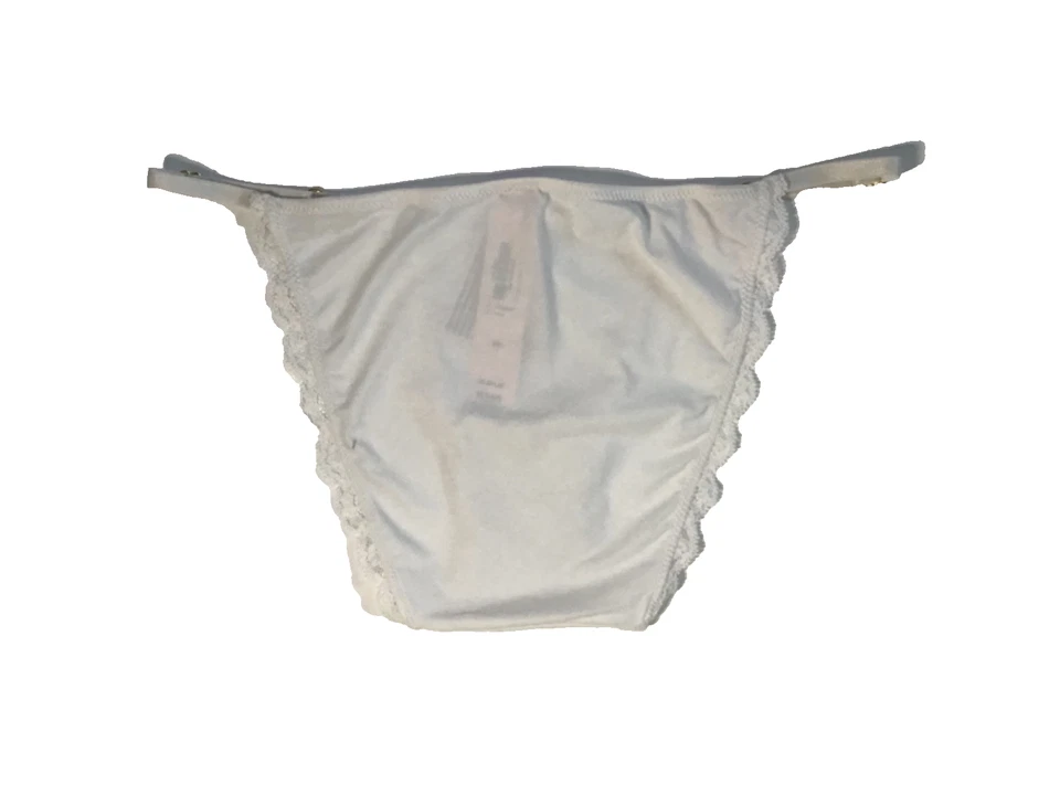 Victoria's Secret Women's String Bikini Panty Med. Coconut White Lace Trim Rose - Image 3 of 4