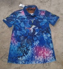 Barabas Mens Casual Polo Shirt Sz Small Classic Fit Colorful Bird All Over Print