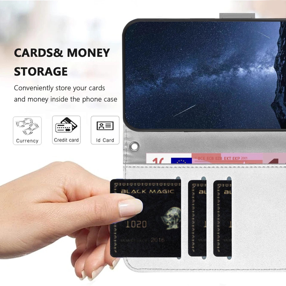 Estuche tipo billetera de cuero magnético abatible para tarjetas para ZTE Nubia Z70 Ultra Blade A75 A55 Foto 4 de 4