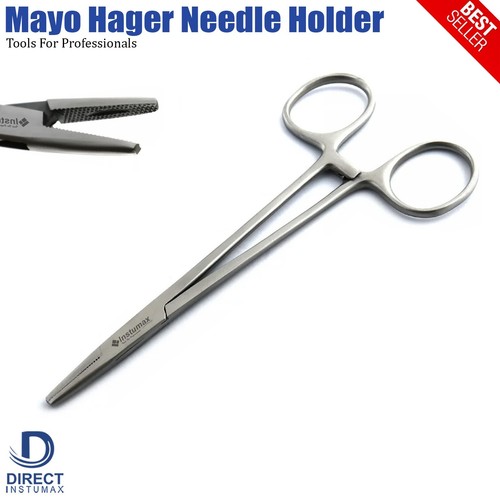 2 Pcs Mayo Hegar Needle Holder Driver Surgical Suturing Forceps Piercing Plier - Picture 2 of 5