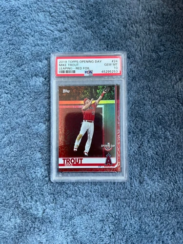 Mike Trout 2019 Topps Opening Day #24 Leaping-Red Foil PSA 10