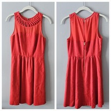 Maeve Anthropologie Dress Women's Size 2 (XS) Red Lattice Neck Sheer Fit & Flare