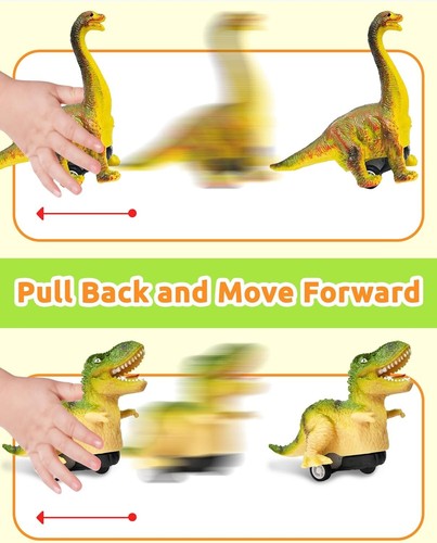 New 4 Pack Dinosaur Pull Back Cars Mystery Plastic Easter Eggs with Toys Inside - Picture 3 of 9
