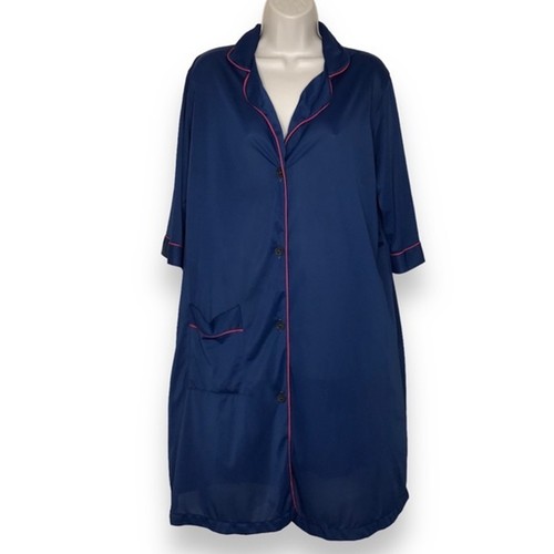 Vintage Kayser Sleep Shirt Nightgown Robe Blue Button Front Pocket Womens 38