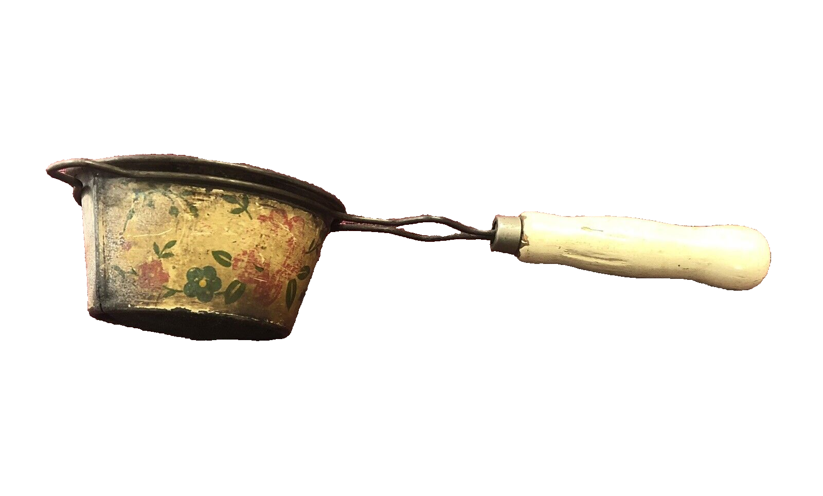 Vintage Flour Sifter/ Tea Strainer Floral Design Wood Handle Kitchen Gadget