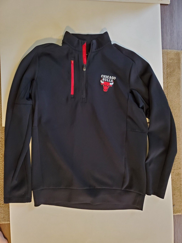Men's L Chicago Bulls Antigua Black/Red Quarter-Zip Pullover Jacket