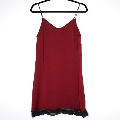 Mango Basics Womens Slip Dress 6 Maroon Black Lace Romantic Staple Neutral