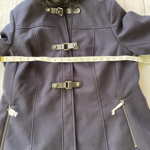 City Chic Coat Womens Size 14 Navy Snap Toggle Faux Fur Trim Hood Lined NWT $189 - Picture 4 of 9