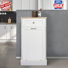 Wooden Tilt Out Trash Cabinet Recycling Storage W/ Drawer New Kitchen Laundry