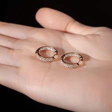 18k yellow gold gf double side crystal round circle huggie earrings classic 16mm