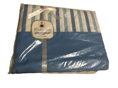 NOS 1970s Vintage Springmaid Combed Percale Blue White Stripe 72x120 Sheet
