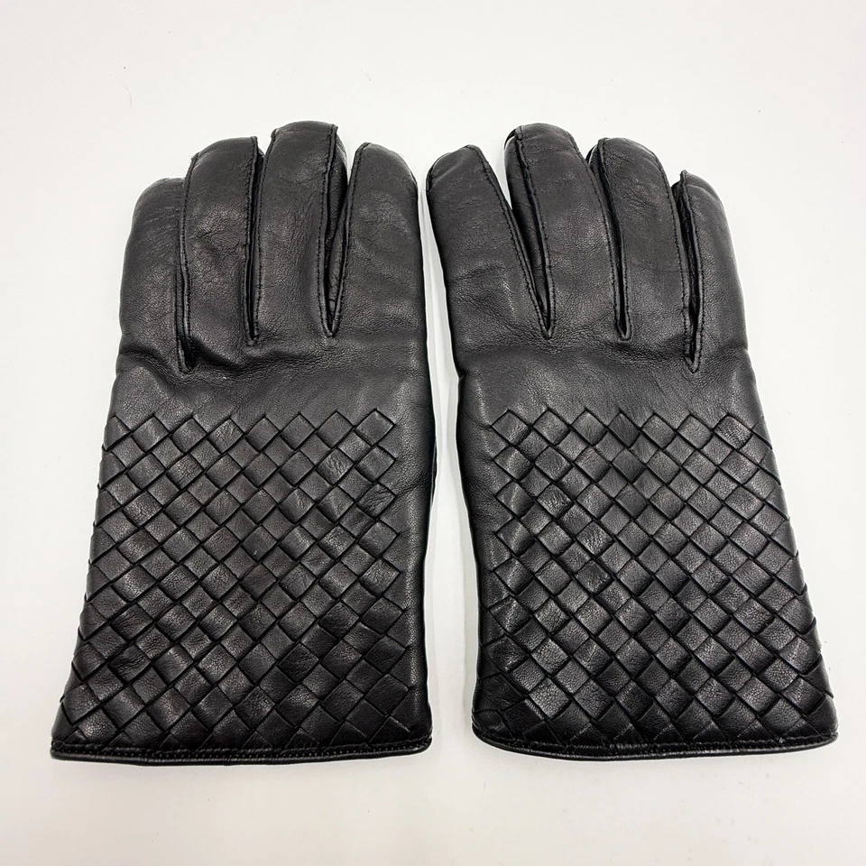 Guantes de cuero Bottega Veneta Intrecciato negros 356650 V5100 talla 85 EN STOCK 744 Foto 3 de 4