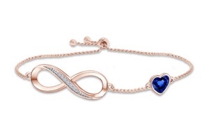 Authentic Simulated Blue Sapphire Heart Symbol Charm Bracelet in 14K Gold Plated Silver