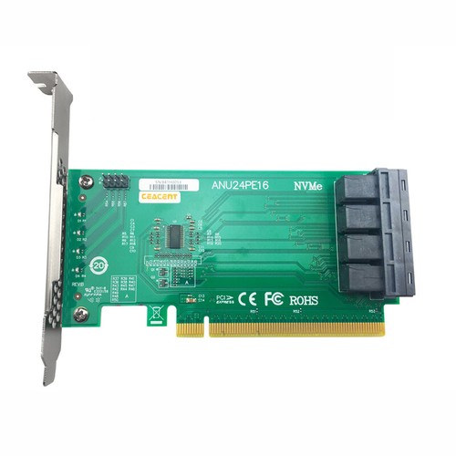 U.2 NVMe SSD SFF8643 to SFF-8639 NVMe U.2 PCIe x16 Quad Port Adapter - US Ship - Picture 3 of 5