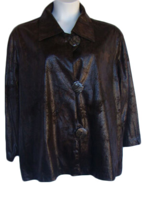 Caroline Rose Tonal Brown Snakeskin Print Peachskin Fabric Jacket SZ 2X NWT $292