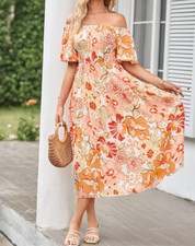 NWT Boho Zessica floral off-shoulder high waist dress medium