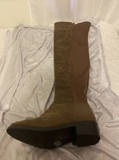 TOP MODA Over Knee Boot Size 7 Brown Faux Suede Zip Sperry New