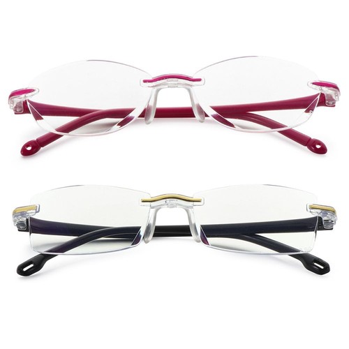 bleue Lunettes de lecture sans cadre Lunettes anciennes Coupe de diamants - Foto 8 di 24