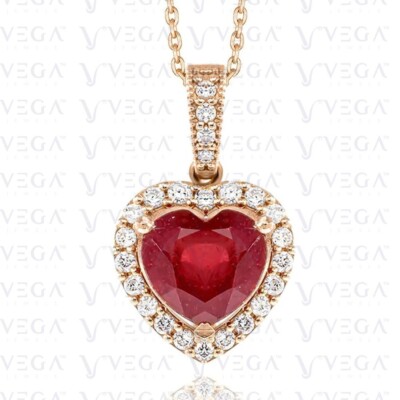 5.50ct Heart Cut Natural Ruby & Diamond Solid 14K Rose Gold Pendant No Chain