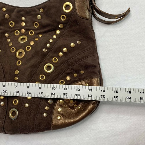 Franco Sarto Womens Purse Brown Suede Gold Rivets Inner Pockets Casual - Picture 4 of 13