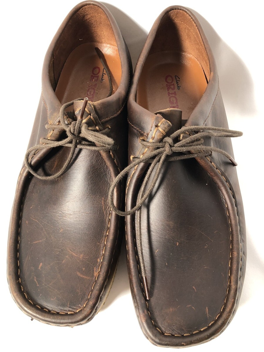 37969 Clark's Wallabies Beeswax Brown Leather Shoes Men's