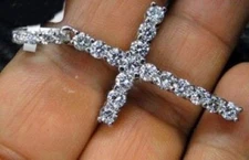 1.ct Cross Pendant Necklace White Round Diamond 14K White Gold Jewelry