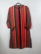 Rose Blanc Vintage Dress Size UK 12 Red Striped Tribal Pockets Shift Canvas