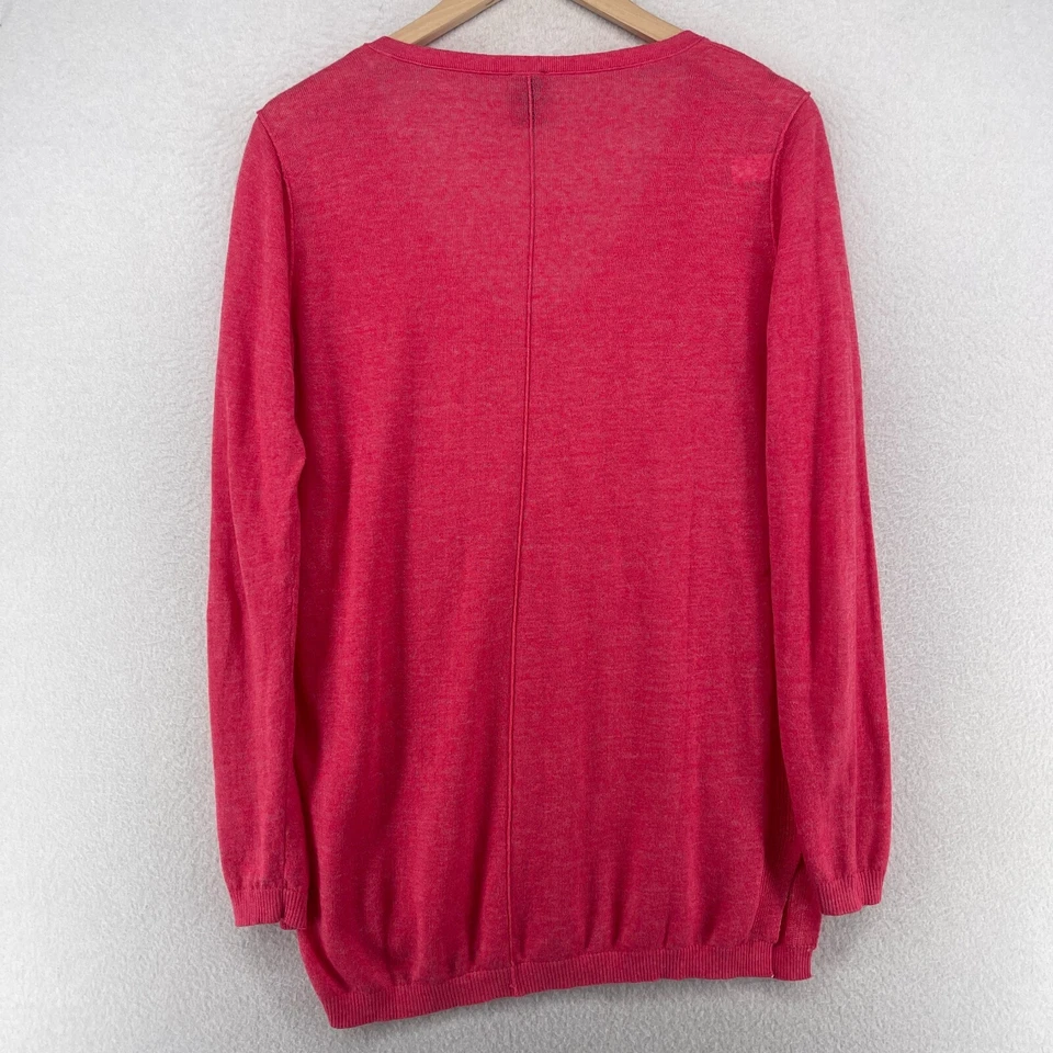 GAP Suéter Mujer L Cuello en V Manga Larga Mezcla de Lino Pullover Acanalado Borde Rosa Foto 2 de 4