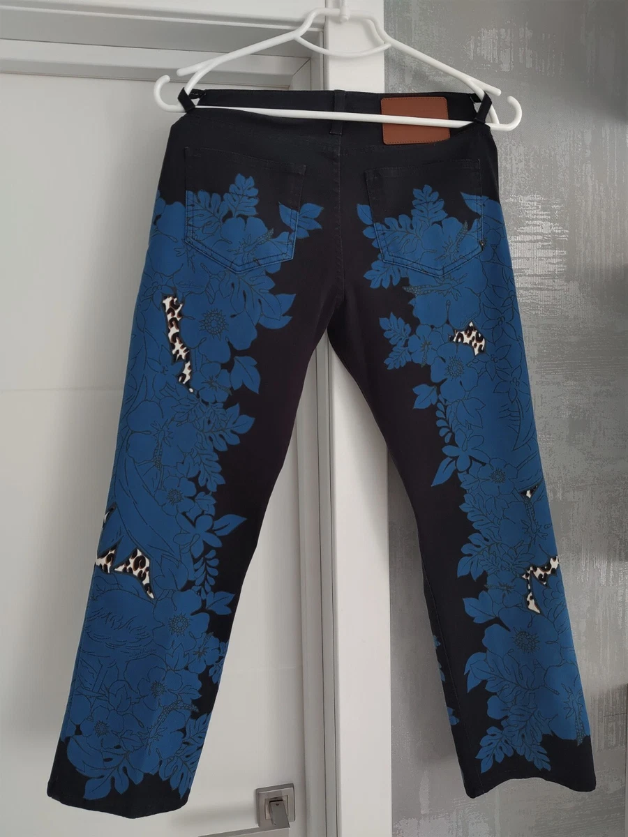 Louis Vuitton Black Cotton Blue Floral Leopard Print Jeans Short Pants  Trousers