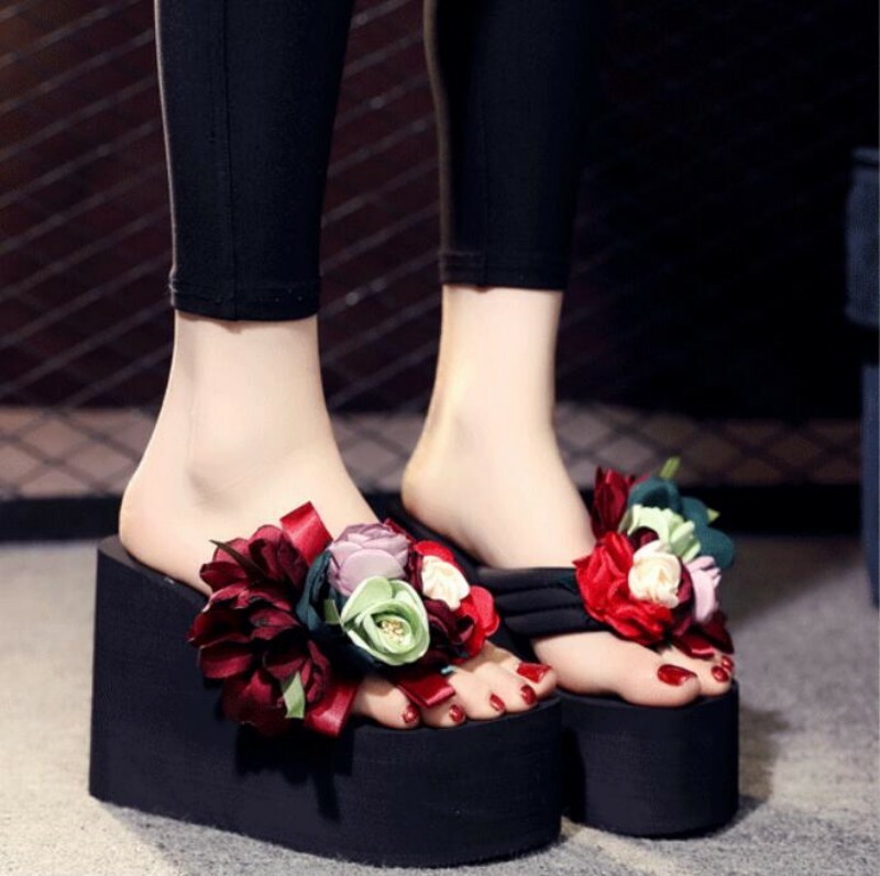 SAOLA Ciabatte da spiaggia donna ragazza zeppa tacco alto suola spessa plateau punta clip floreale