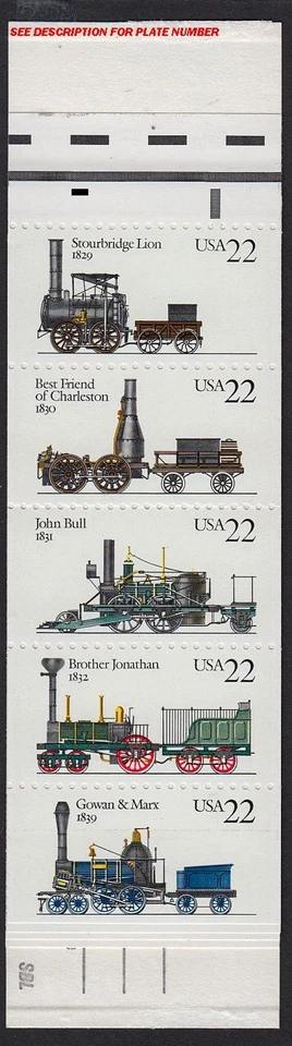 1987 Locomotives 5 different BK163 (4 panes 2366a) MNH plate number 1 - Image 2 of 2