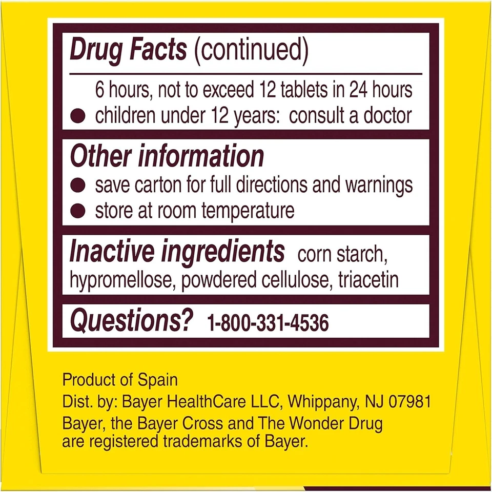 Comprimidos recubiertos de aspirina Bayer genuina de 325 mg, marca de aspirina recomendada por el médico #1, Foto 2 de 4