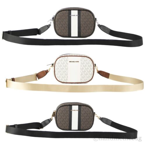 Michael Kors Jet Set Travel Small Signature PVC Striped Oval Crossbody Handbag
