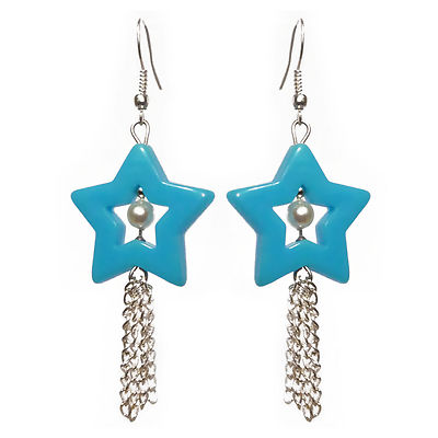 Damen Ohrringe Manga Kawai Cosplay 80er Stern Blau Silber