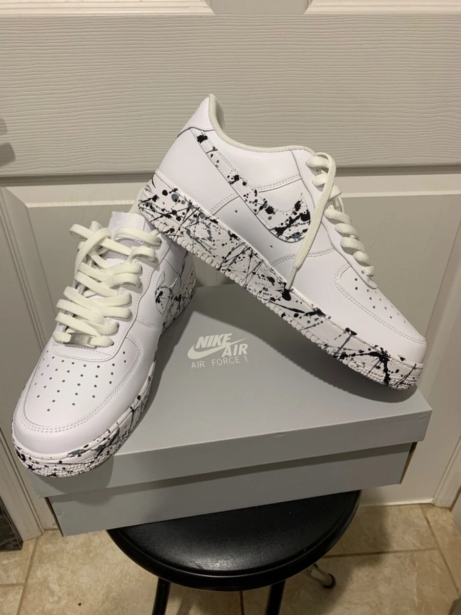 Nike Air Force 1 Low White Custom splatter paint shoes (Black,Gray) Or Pick  2